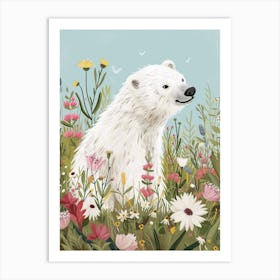 Polar Bear Cub In A Field Of Flowers Storybook Illustration 1 Art Print