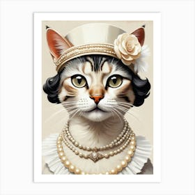 Cat In Pearls Art Print