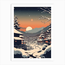 Winter Travel Night Illustration Nagano Japan 2 Art Print