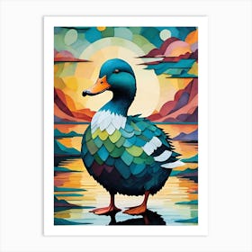 Duck At Sunset Art Print