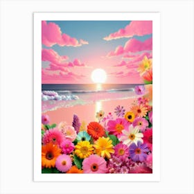 Sunset With Flowers Art Print