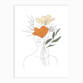 Woman Portrait Monoline Minimalist Hand Drawing Boho Illustration (20) Art Print