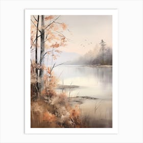 Lake In The Woods In Autumn, Painting 52 Art Print