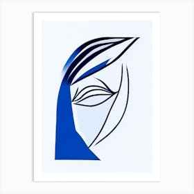 Wisdom Symbol Blue And White Line Drawing Art Print