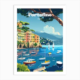 Portofino Italy Coastal Digital Travel Art Art Print