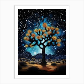 Joshua Tree With Starry Sky In Gold And Black (2) Art Print