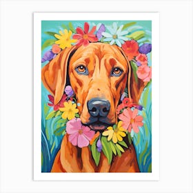 Rhodesian Ridgeback Portrait With A Flower Crown, Matisse Painting Style 2 Art Print