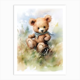 Equestrian Teddy Bear Painting Watercolour 3 Art Print