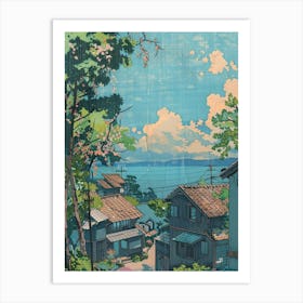 Takamatsu Japan Retro Illustration Art Print