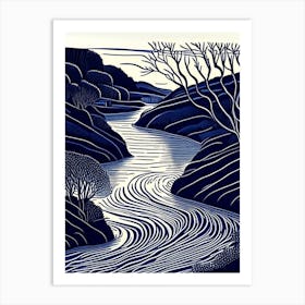 River Current Landscapes Waterscape Linocut 2 Art Print