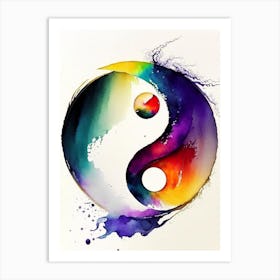 Colourful Yin And Yang 3 Japanese Ink Art Print
