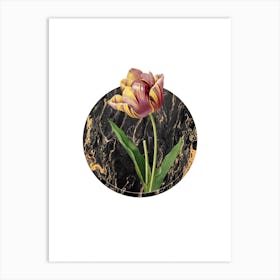 Vintage Tulip Botanical in Gilded Marble on Clean White n.0018 Art Print