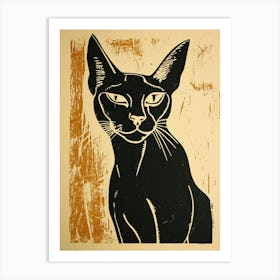 Abyssinian Cat Linocut Blockprint 6 Art Print
