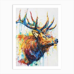 Elk Colourful Watercolour 2 Art Print
