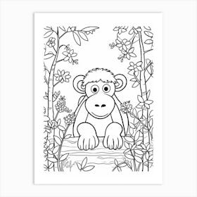 Line Art Jungle Animal Proboscis Monkey 8 Art Print