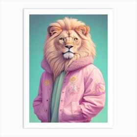 Lion Wearing Jacket Art Print