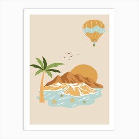 Island Hot Air Ballon Birds Sunset Art Print