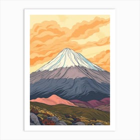 Popocatepetl Mexico Color Line Drawing (8) Art Print