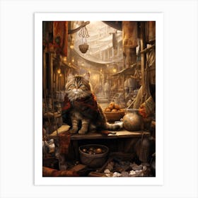 A Cat In Regal Clothes At A Medieval Market Art Print