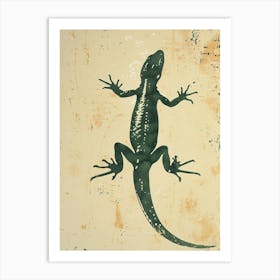 Forest Green Skinks Lizard Blockprint 5 Art Print