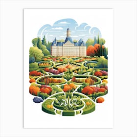 Chateau De Villandry Gardens France Modern Illustration 2 Art Print