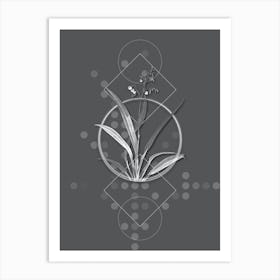 Vintage Flax Lilies Botanical with Line Motif and Dot Pattern in Ghost Gray n.0010 Art Print