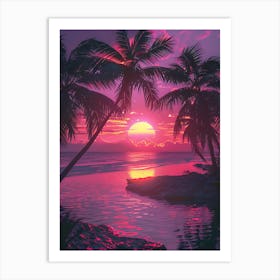 Synthwave Sunset At The Beach 17 Art Print