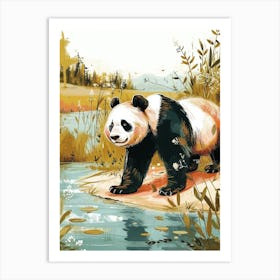 Giant Panda Standing On A Riverbank Storybook Illustration 4 Art Print