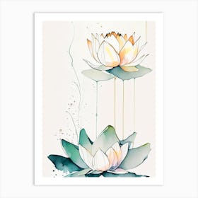 Double Lotus Minimal Watercolour 2 Art Print