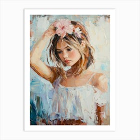 Beautiful Pensive Young Girl With Flower In Her Hair Art Print