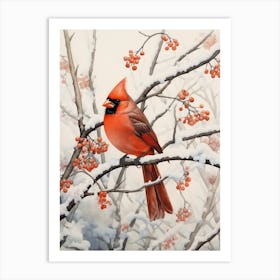 Winter Bird Painting Cardinal 3 Art Print