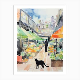 Food Market With Cats In Tokyo 3 Watercolour Art Print