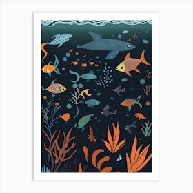 Underwater Ocean Animals Sea Sea Creature Fishes Watercolor Aquatic Ocean Life Marine Nature Art Print