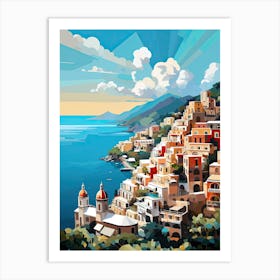 Amalfi Coast, Italy, Geometric Illustration 1 Art Print