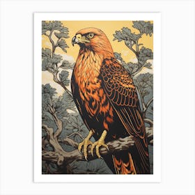 Vintage Bird Linocut Golden Eagle 3 Art Print