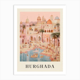 Hurghada Egypt 1 Vintage Pink Travel Illustration Poster Art Print