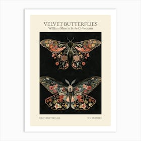 Velvet Butterflies Collection Night Butterflies William Morris Style 1 Art Print