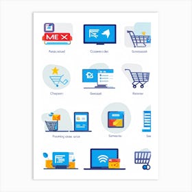 A Collage Of Flat Design Icons Representing Web Browsing E Commerce Transactions Digital Storefron (6) Art Print