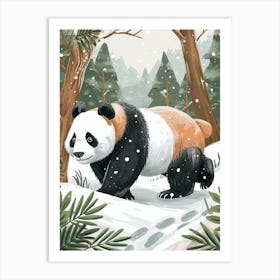 Giant Panda Walking Through A Snow Covered Forest Storybook Illustration 4 Art Print