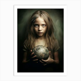 Girl Holding A Globe Art Print