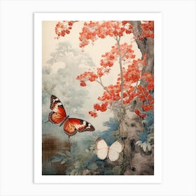 Warm Butterfly Japanese Style Painting 1 Art Print