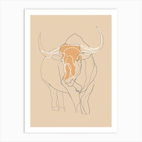 Bull Illustration - Boho, Line Art Art Print