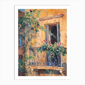 Balcony View Painting In Athens 4 Art Print