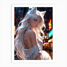 Anime Girl With White Fur 1 Art Print