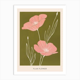 Pink & Green Flax Flower 1 Flower Poster Art Print