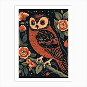 Vintage Bird Linocut Owl 3 Art Print
