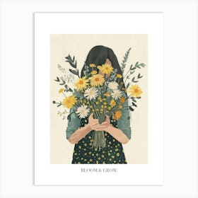 Bloom And Grow Spring Girl With Yellow Flowers 6 Art Print