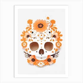 Skull With Floral Patterns 3 Orange Kawaii Art Print