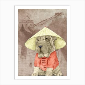 Shar Pei With The Great Wall Art Print