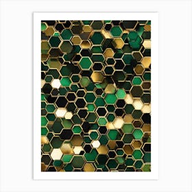 Gold And Green Hexagons Art Print